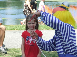 Macaroni the Clown selected Julia as his assistant.