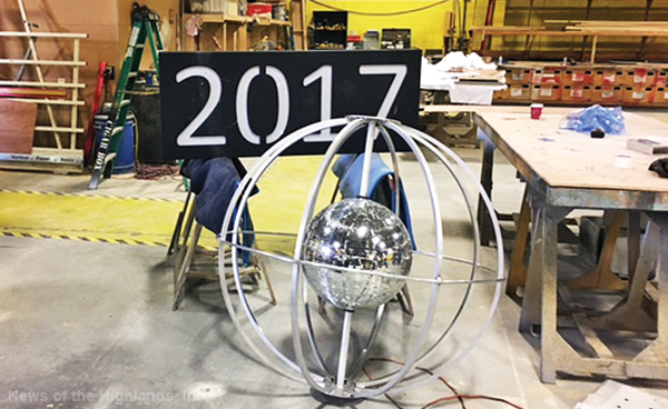 Contributed photo  The focus of the New Year’s Eve ball drop is four feet in diameter and studded with LED bulbs. It will descend from a device on top of the Old Storm King Theatre Building. 